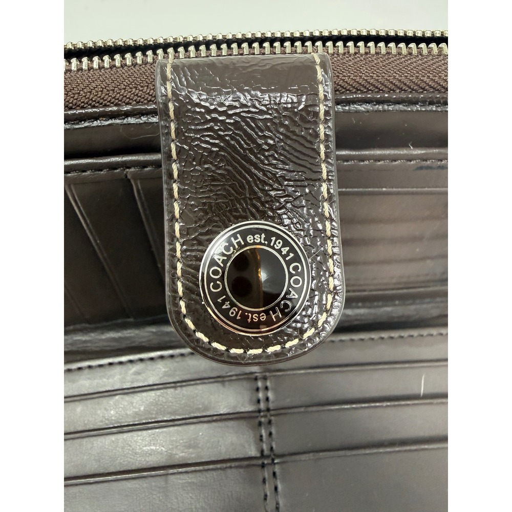 Coach Signature C Brown Tan Monogram Striped Accordion Zip Long Wallet - Picture 14 of 16